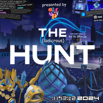 The (ludicrous) Hunt is a roblox playlist that references the games that participated in The Hunt, and how long it took to reach 95 points to achieve the ultimate reward. This was the Canva cover shown before being briefly replaced with a screenshot.